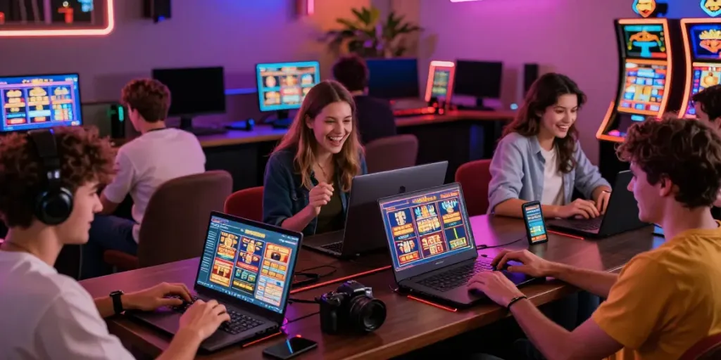 Players engaging with sapporo88 online gambling in vibrant digital environment