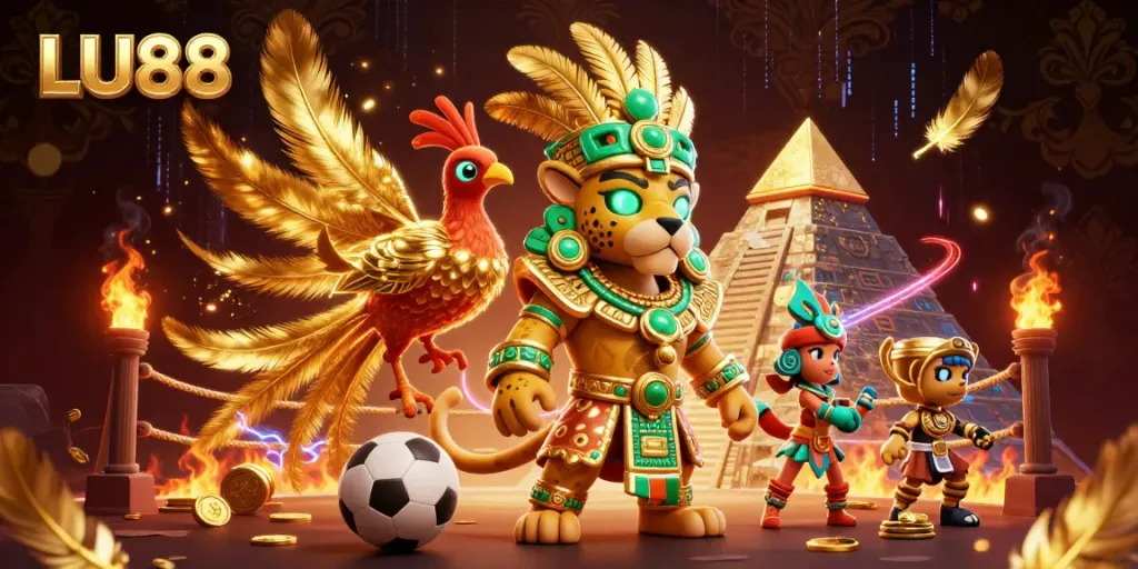 Engage with LU88's thrilling sports betting scene featuring vibrant characters and dynamic elements.