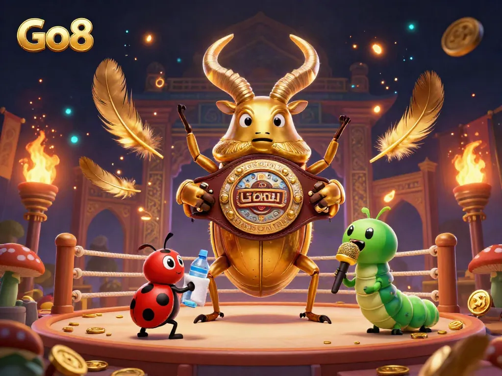 Experience thrilling gameplay at Go8 with an epic battle between vibrant casino characters in a stunning arena.