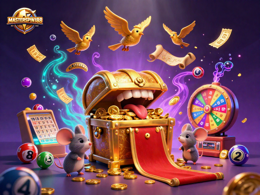 Engage with thrilling adventures on MASTERSPIN188 while watching winning lottery balls bounce and a golden treasure chest lure players in.