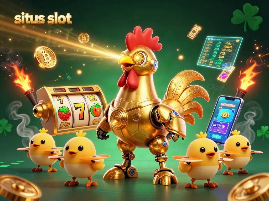 Shoot winning spins with situs slot as a golden rooster robot leads slot games and cryptocurrencies.