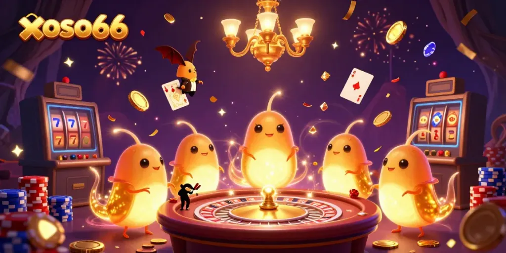 Experience lively gameplay with xoso66's captivating casino scene illuminated by glowworms.
