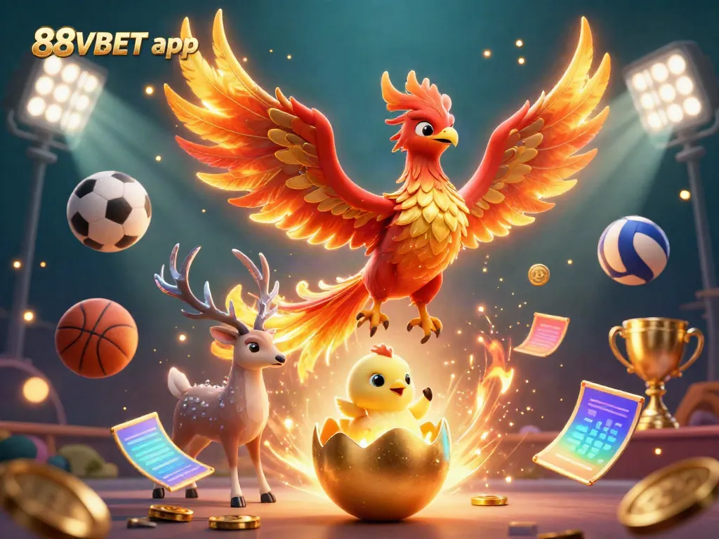 Engage with thrilling 88VBET app casino action featuring vibrant phoenix and sports elements.