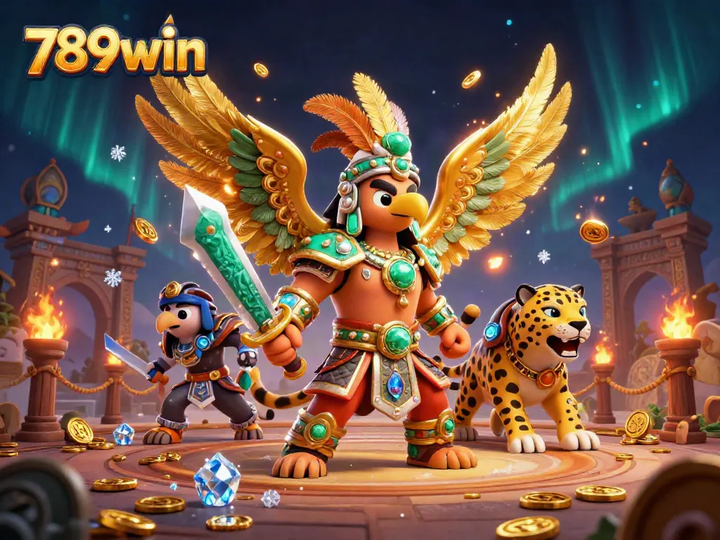 Engage in thrilling gameplay with 789win, featuring a dynamic casino scene with Aztec warriors.