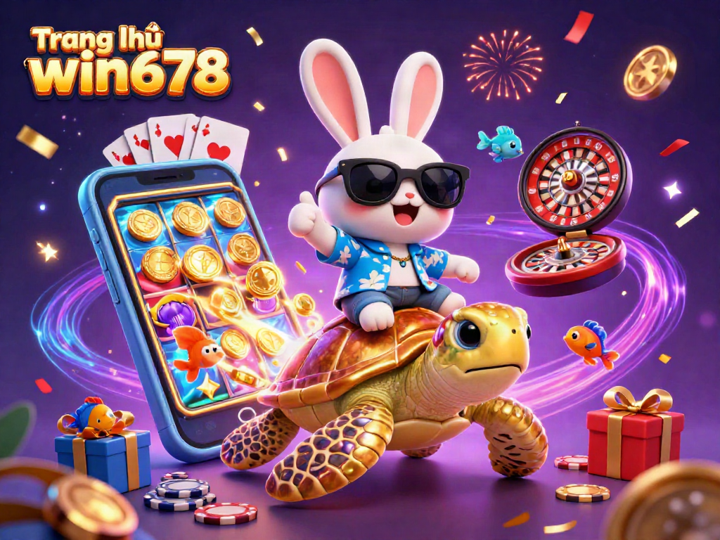 Enjoy vibrant gaming with Trang chủ win678's thrilling 3D illustration featuring lucky characters and casino elements.