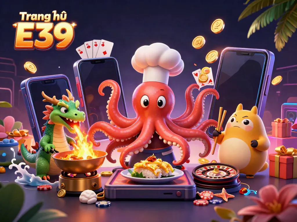 Khám phá Trang chủ E39 với hình ảnh sôi động mô tả các trò chơi casino và phần thưởng hấp dẫn.