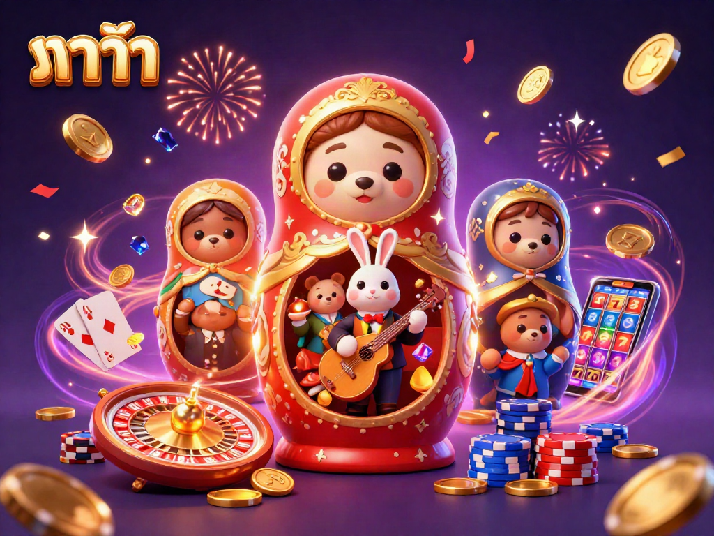 Engage in บาคาร่า with excited characters revealing coins and gems amidst casino action.