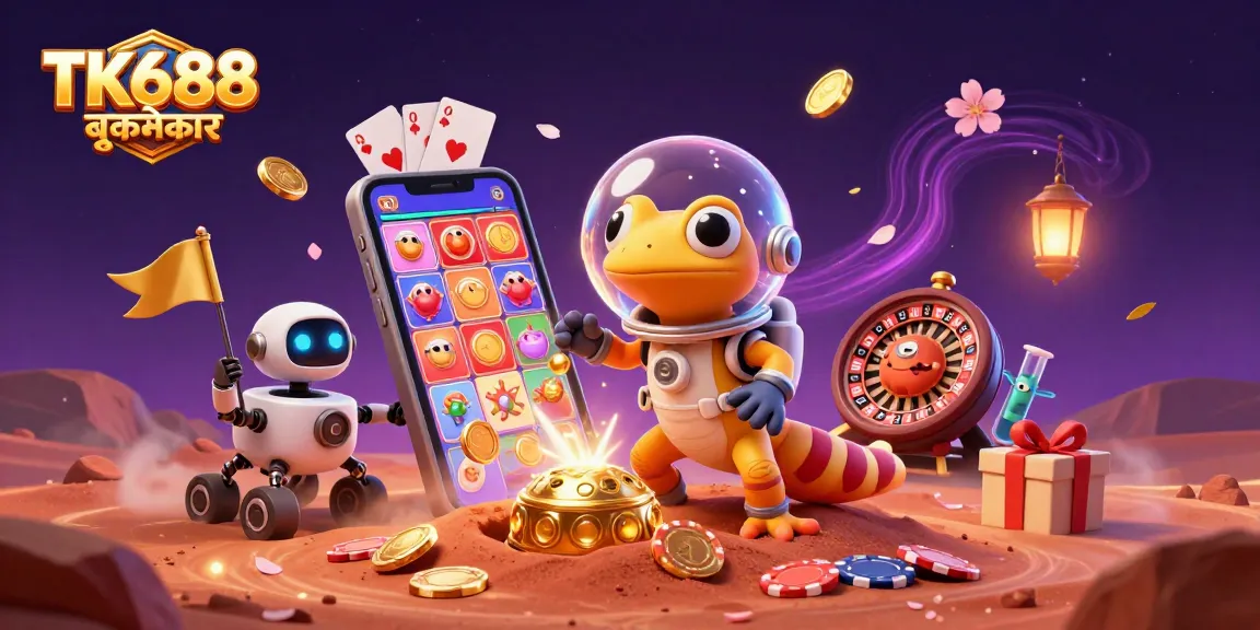 Experience thrilling gaming at TK688 বুকমেকার with vibrant colors, animated characters, and exciting casino elements.