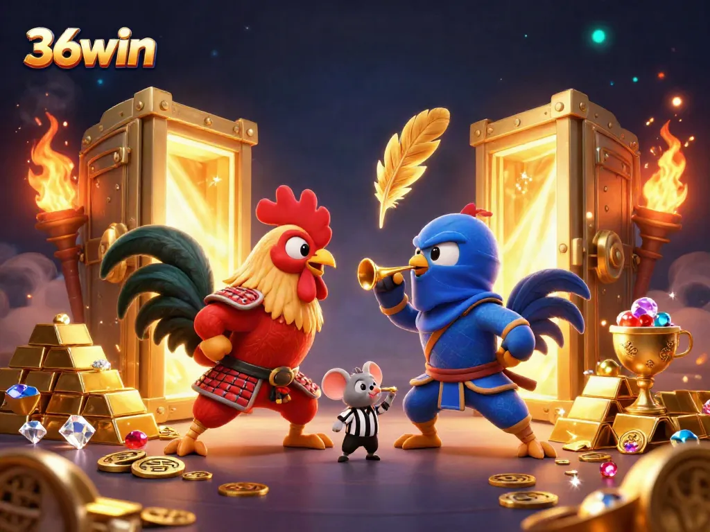 Challenge your luck at 36win with dazzling treasures and fierce rooster warriors.