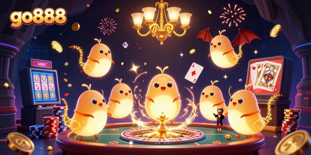 Engage in thrilling gameplay with go888's lively casino scene featuring glowworms and vibrant gaming elements.