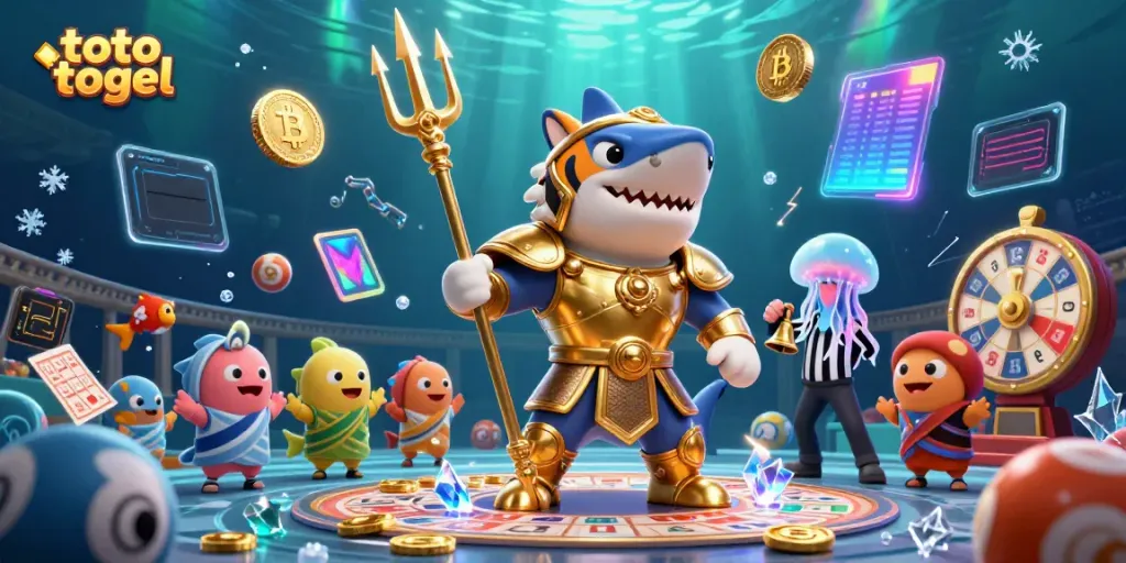Engage in the exciting world of toto togel with a vivid illustration featuring dynamic characters and vibrant casino elements.