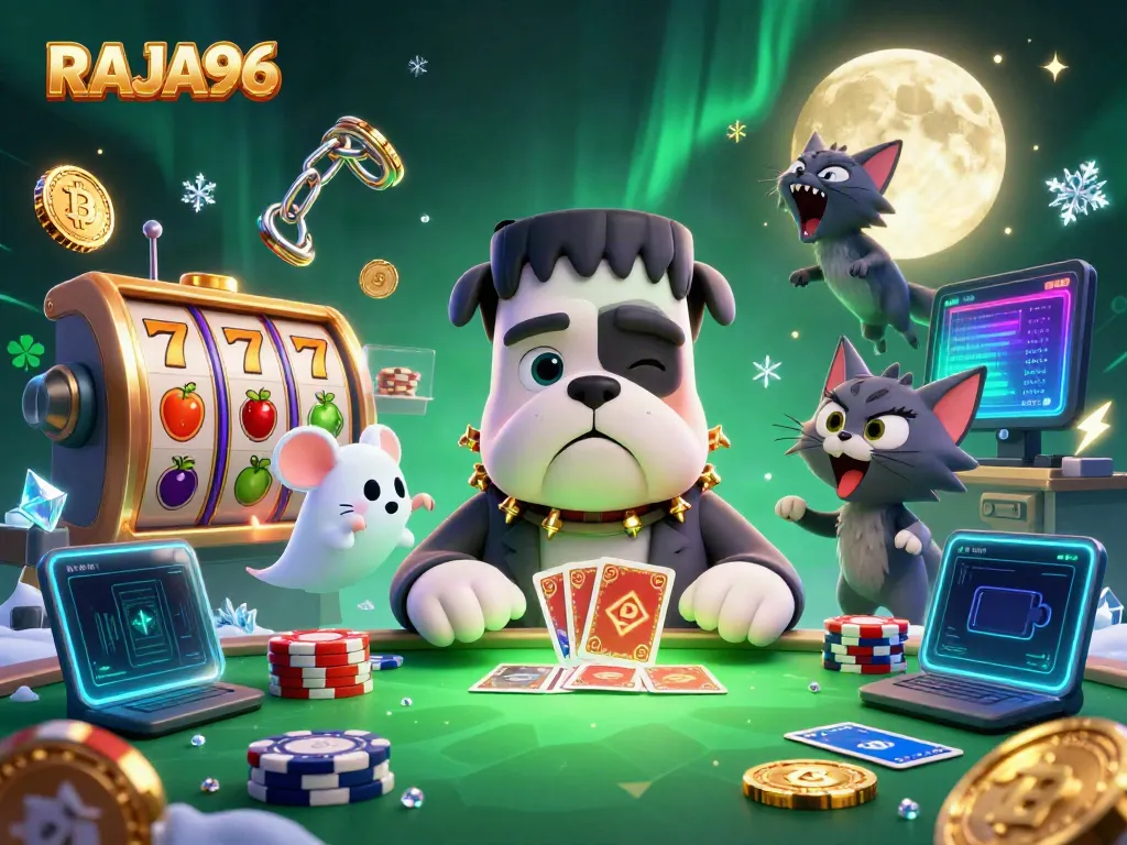 Engage with the thrilling world of RAJA96 casino games featuring a lively casino scene.
