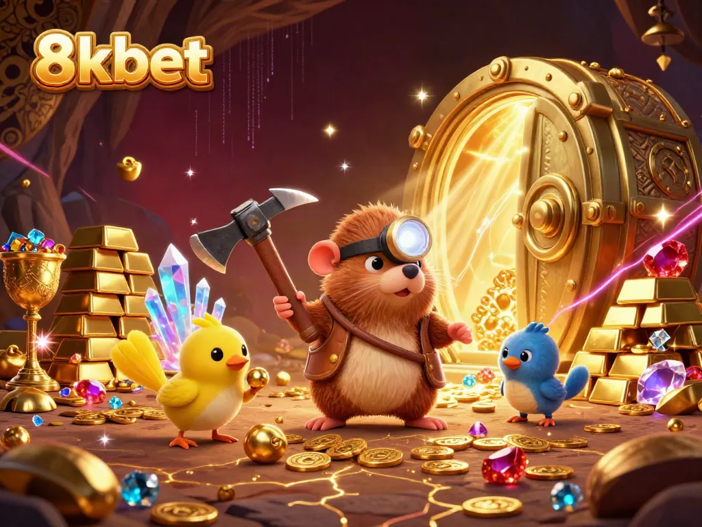 Experience winning moments with 8kbet as a treasure hunter unearths gems and gold in a vibrant casino cave.