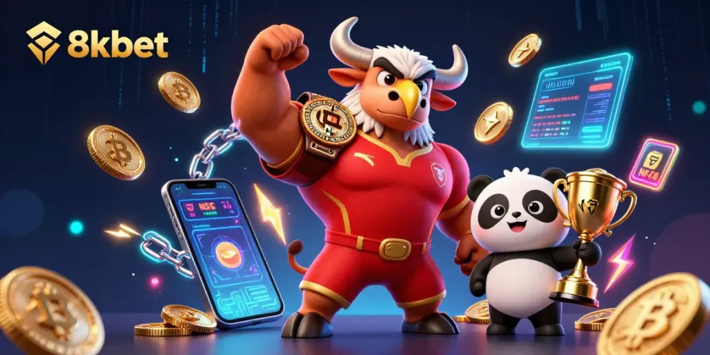Win big at 8xbet with an exciting 3D casino scene showcasing vibrant characters and elements.