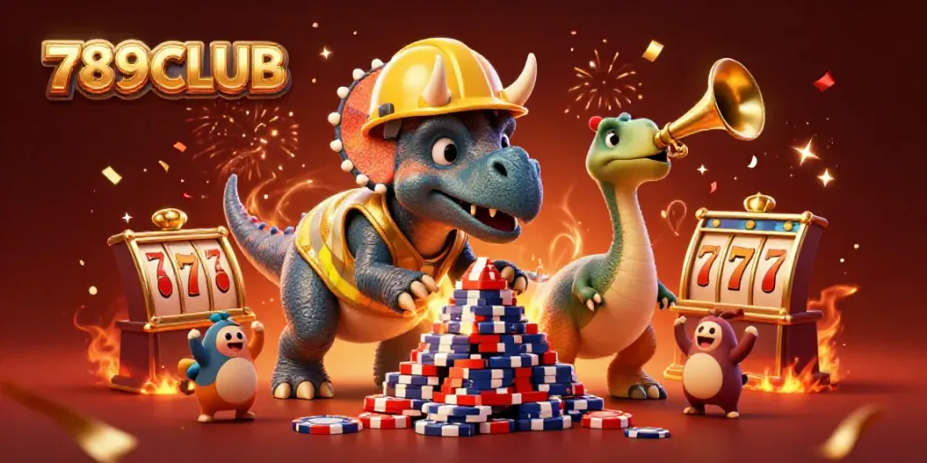 Experience the thrill of 789CLUB with a vibrant gaming scene featuring a triceratops and festive elements.