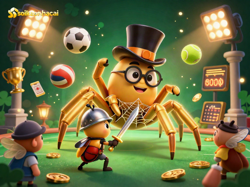 Engage with the exhilarating world of soikeonhacai as a golden tarantula navigates a vibrant casino scene.