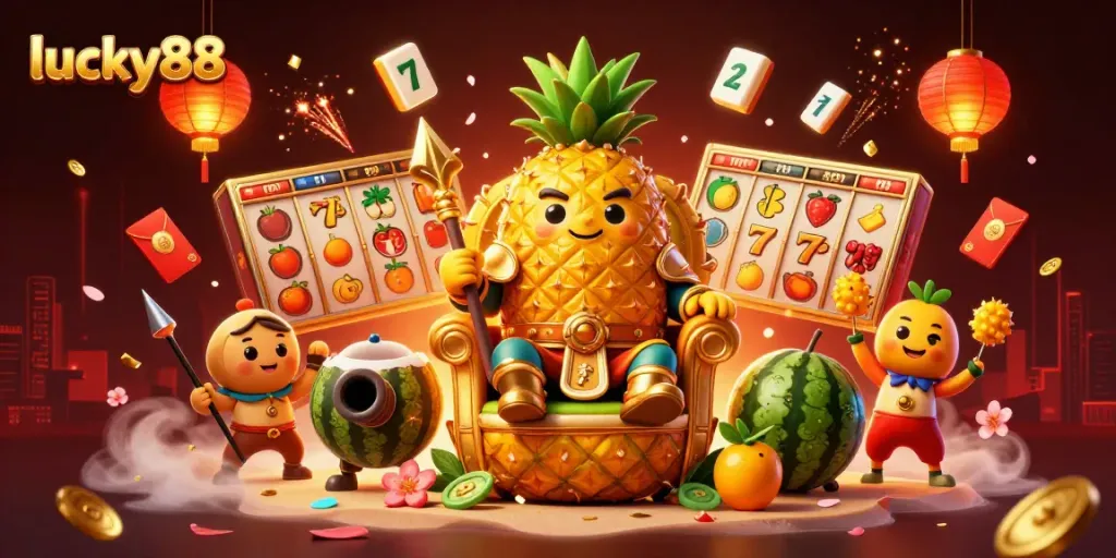 Experience the excitement of lucky88 with a vibrant 3D casino illustration featuring engaging characters.