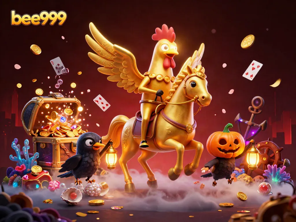 Engage in the vibrant world of bee999 with golden rooster gaming in a captivating casino scene.