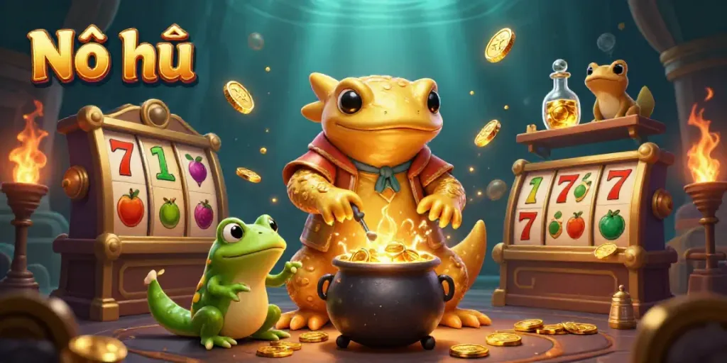 Experience thrilling Nổ hũ action with a golden salamander alchemist conjuring riches in an exciting casino