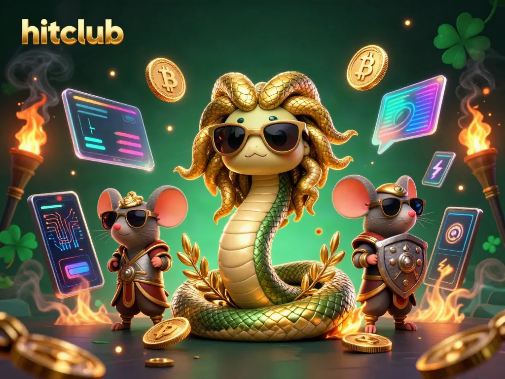 Experience the vibrant hitclub scene with adorable Medusa and warrior mouse in a lively digital gambling landscape.