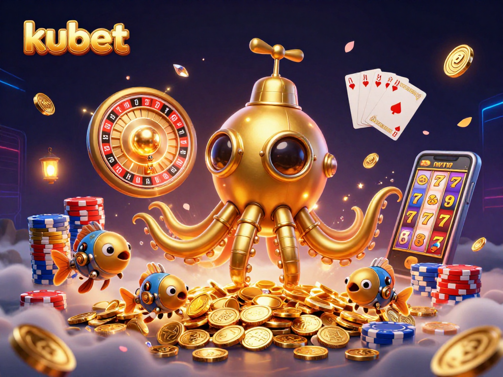 Engage with kubet casino's golden kraken submarine amidst sparkling gems and coins.
