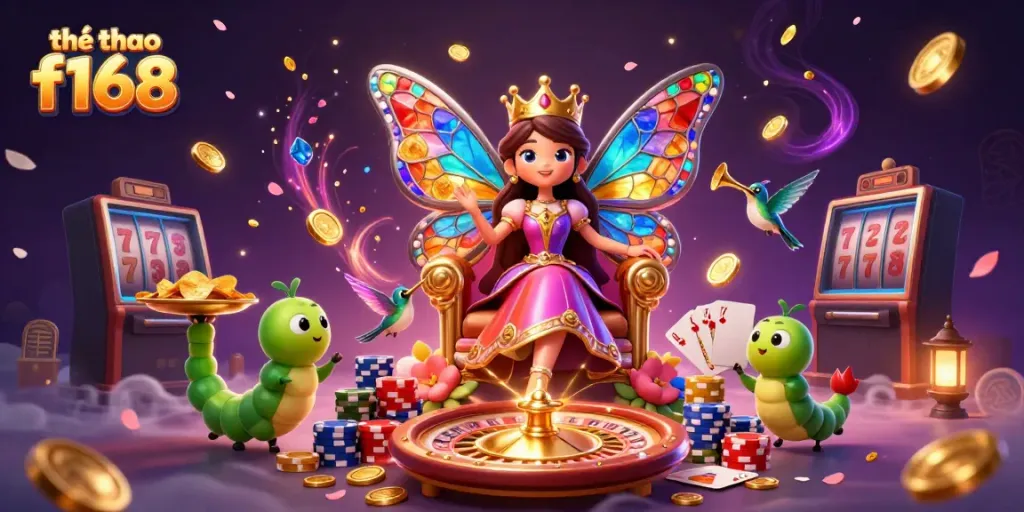 Experience thrilling gaming action with thể thao f168, featuring vibrant characters amidst casino elements.