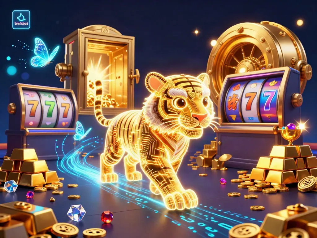Experience thrilling slots with biolabet's neon tiger leading you through a vibrant casino.