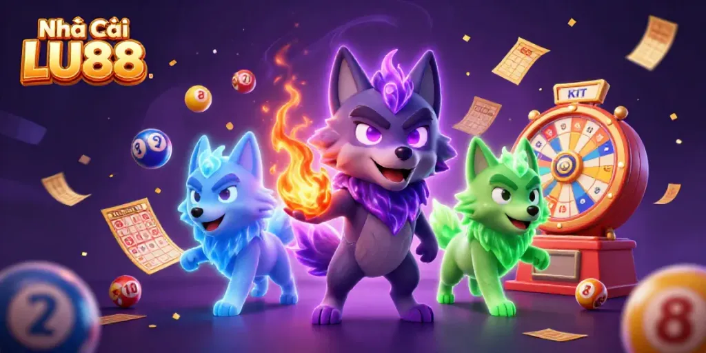 Engage with Nhà Cái LU88 for winning lottery adventures amidst glowing wolves and vibrant elements.