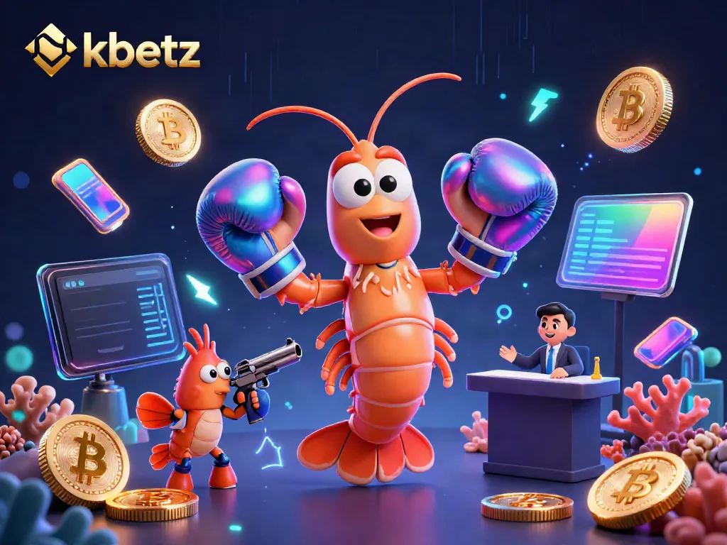 Engage with the exciting 8xbetz scene featuring cartoon mantis shrimp champions, surrounded by Bitcoin and Ethereum coins.