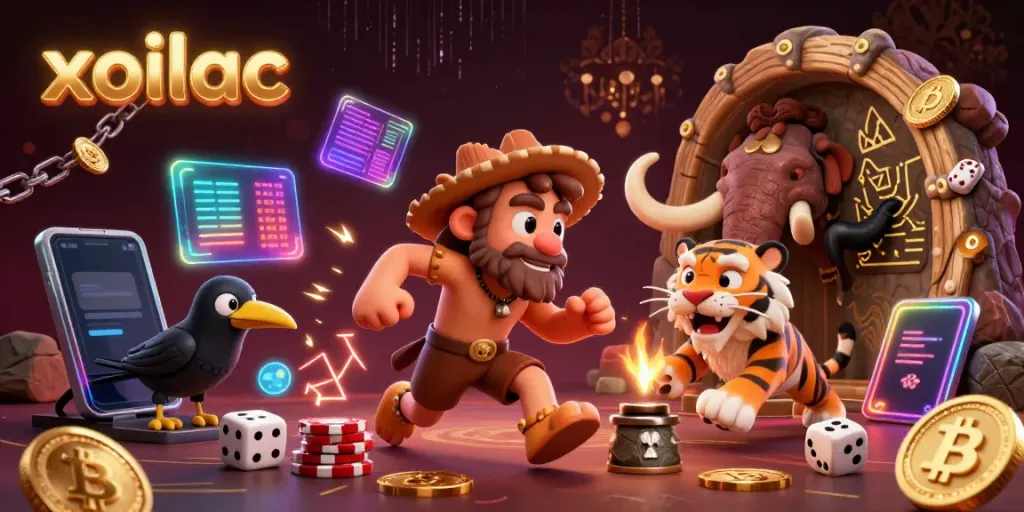 Xoilac features an adventurous duo of a caveman and sabertooth tiger running a prehistoric casino.